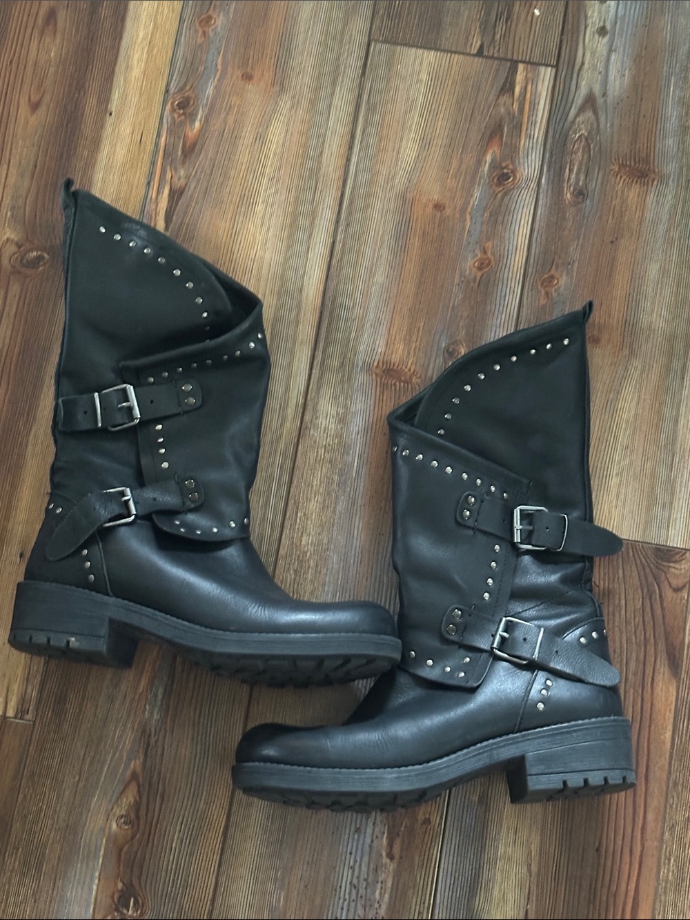 Musse & Cloud Black Studded Combat Moto Boots 40